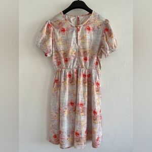 Lightweight Abstract Print Dress in White, Coral & Yellow